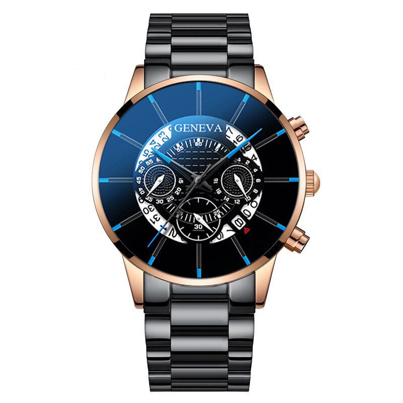 Décoré Pointeur Business Style Hommes Montre Calendrier En Acier Inoxydable Bande Quartz Montre