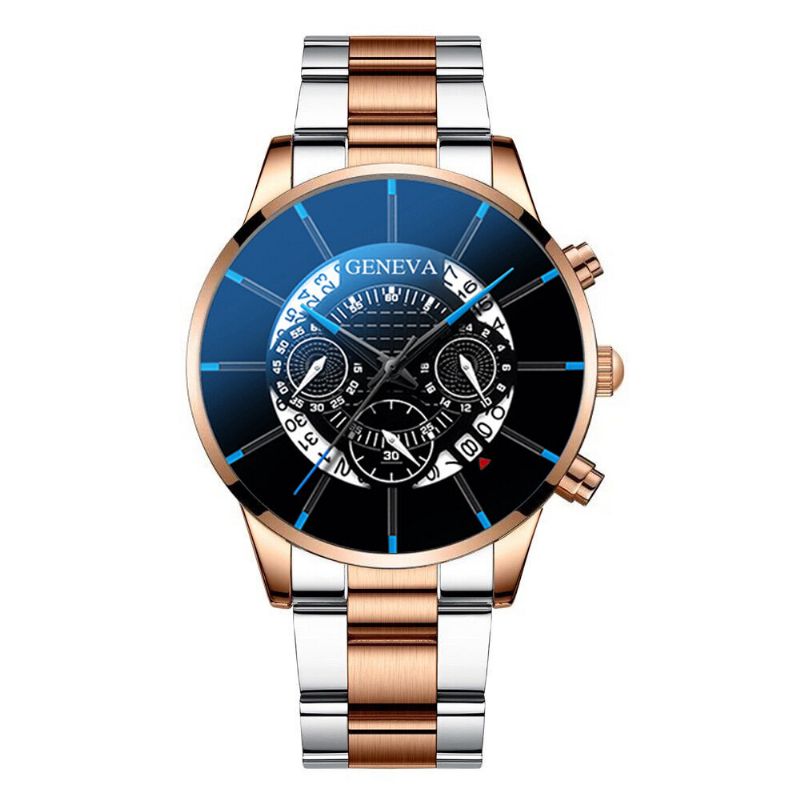 Décoré Pointeur Business Style Hommes Montre Calendrier En Acier Inoxydable Bande Quartz Montre