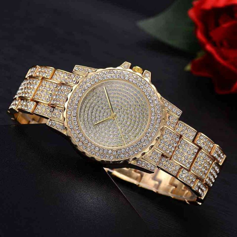 Deffrun 4 Pcs Femmes Montre Ensemble Complet Diamant Montre Ronde Perle Bracelet Boucles D'oreilles Collier Cadeau Kit