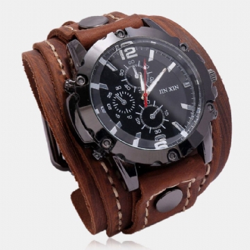 Deffrun Grand Cadran Vintage Bracelet En Cuir De Vache Montre Décorer Petite Montre À Quartz À Trois Mains Pour Hommes