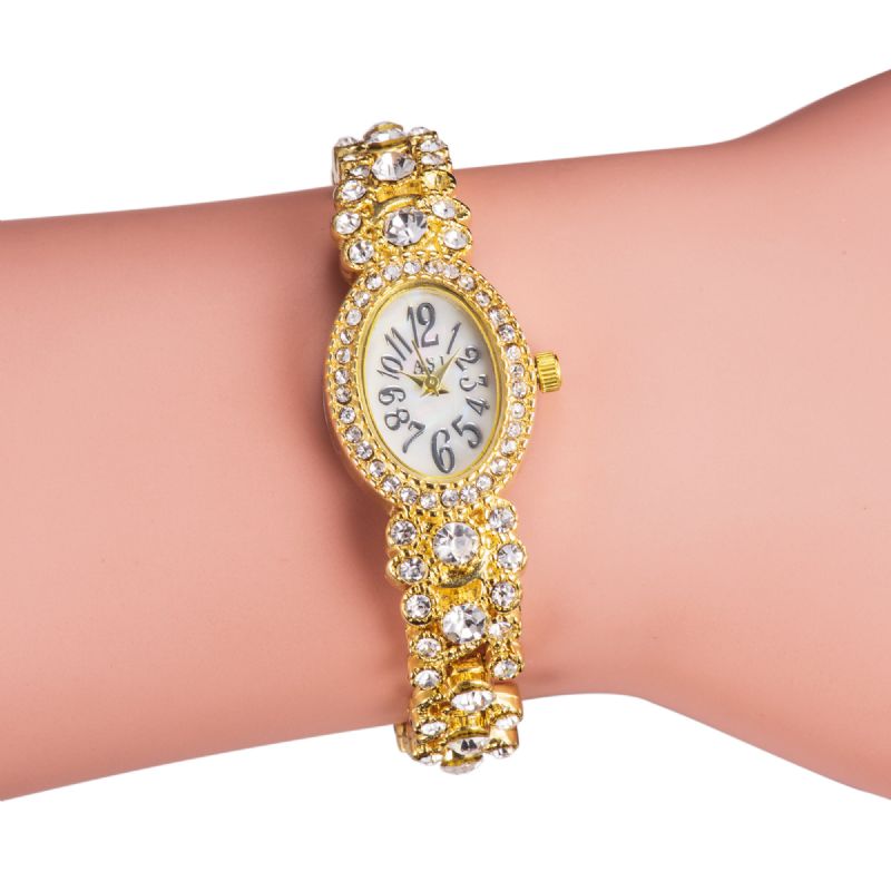 Deffrun Luxe Délicat Avec Diamants Cadran Ovale Femmes Étanche Bracelet En Acier Inoxydable Montre À Quartz