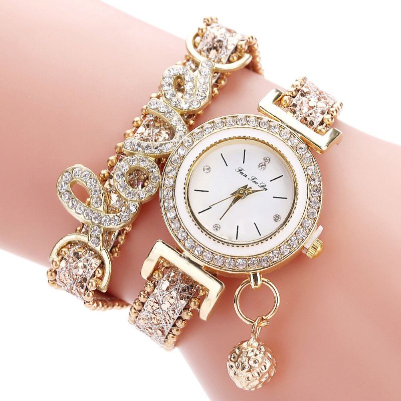 Deffrun Pendentif Femmes Bracelet Montre Cristal De Mode Style Plein Alliage Quartz Montre