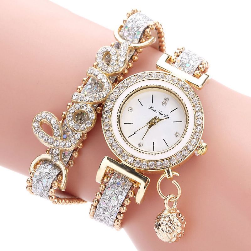 Deffrun Pendentif Femmes Bracelet Montre Cristal De Mode Style Plein Alliage Quartz Montre