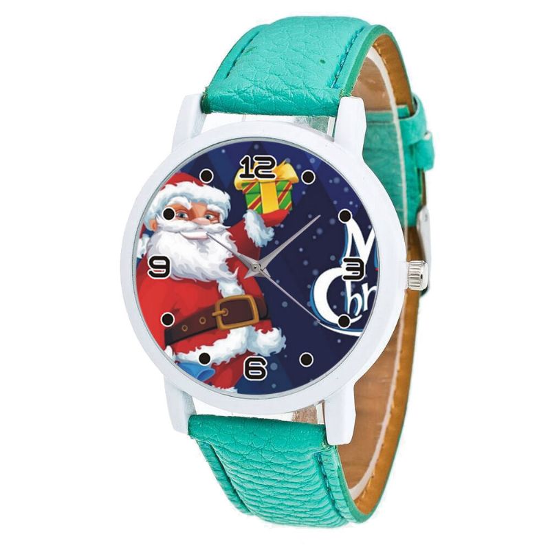 Dessin Animé Père Noël Avec Motif Ciel Étoilé Bracelet En Cuir Pu Enfant Montre Mode Enfants Montre À Quartz