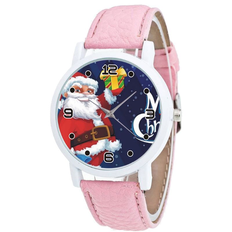 Dessin Animé Père Noël Avec Motif Ciel Étoilé Bracelet En Cuir Pu Enfant Montre Mode Enfants Montre À Quartz