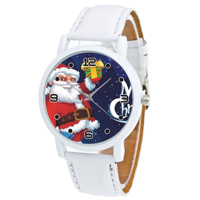 Dessin Animé Père Noël Avec Motif Ciel Étoilé Bracelet En Cuir Pu Enfant Montre Mode Enfants Montre À Quartz