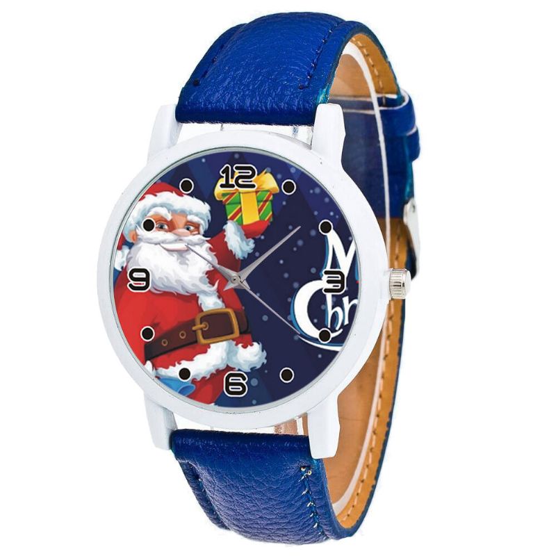 Dessin Animé Père Noël Avec Motif Ciel Étoilé Bracelet En Cuir Pu Enfant Montre Mode Enfants Montre À Quartz