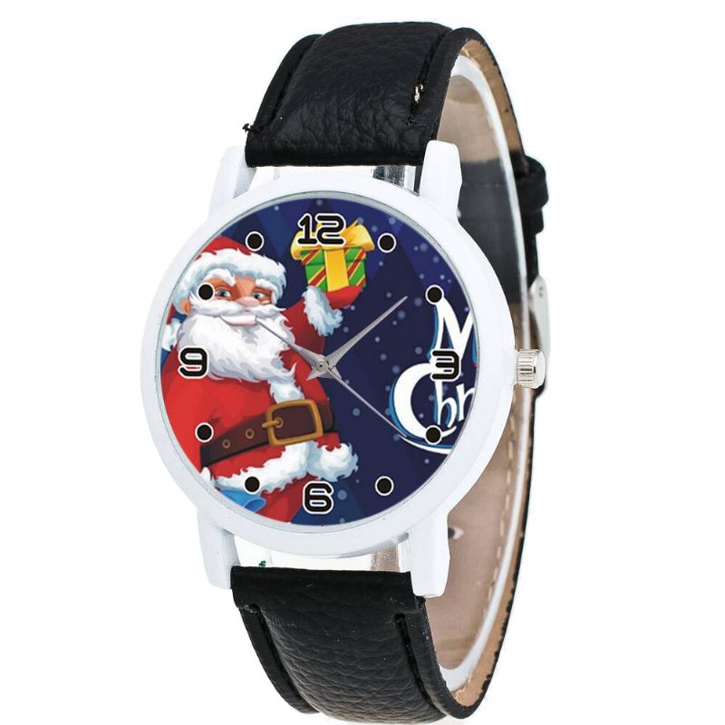 Dessin Animé Père Noël Avec Motif Ciel Étoilé Bracelet En Cuir Pu Enfant Montre Mode Enfants Montre À Quartz