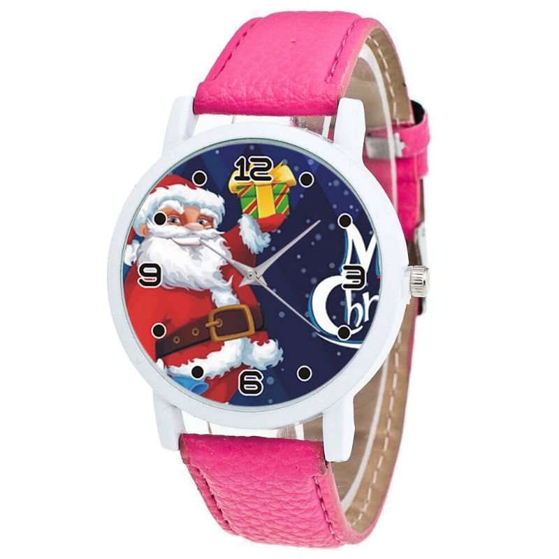 Dessin Animé Père Noël Avec Motif Ciel Étoilé Bracelet En Cuir Pu Enfant Montre Mode Enfants Montre À Quartz