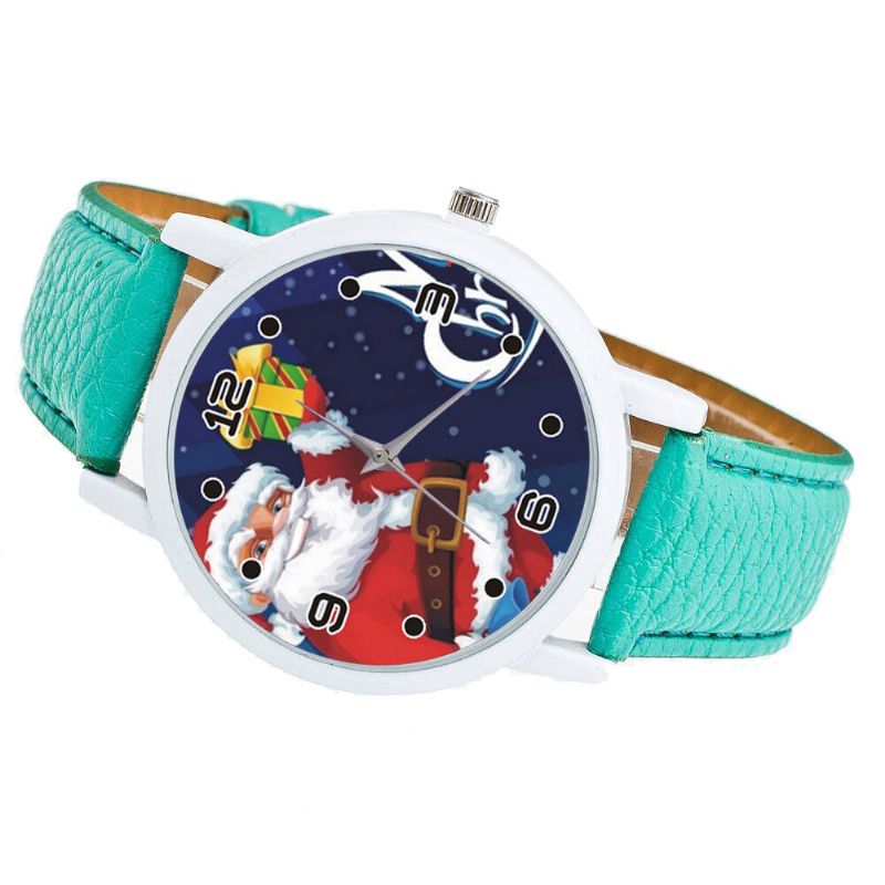 Dessin Animé Père Noël Avec Motif Ciel Étoilé Bracelet En Cuir Pu Enfant Montre Mode Enfants Montre À Quartz