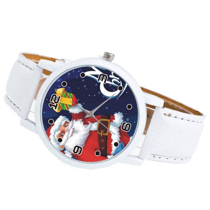 Dessin Animé Père Noël Avec Motif Ciel Étoilé Bracelet En Cuir Pu Enfant Montre Mode Enfants Montre À Quartz