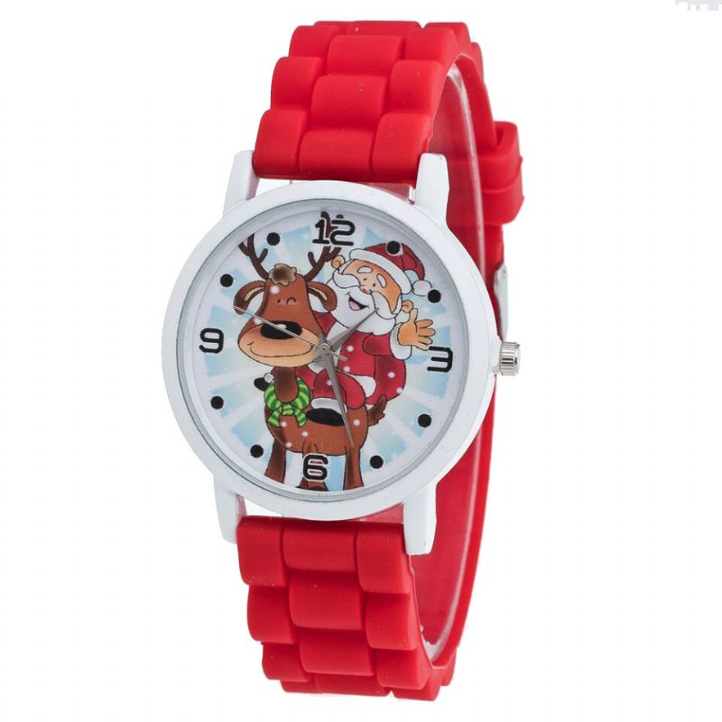 Dessin Animé Père Noël Et Renne Motif Bracelet En Silicone Montre Mignon Enfant Montre Mode Enfants Montre À Quartz