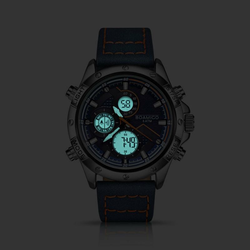 Deux Fuseaux Horaires Double Affichage Montre Led Lumière Chronographe Alarme Hommes Montres À Quartz