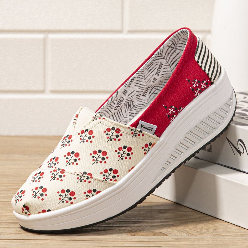 Dots Tree Imprimé Motif Confortable Toile Rocker Sole Chaussures De Marche Pour Femmes