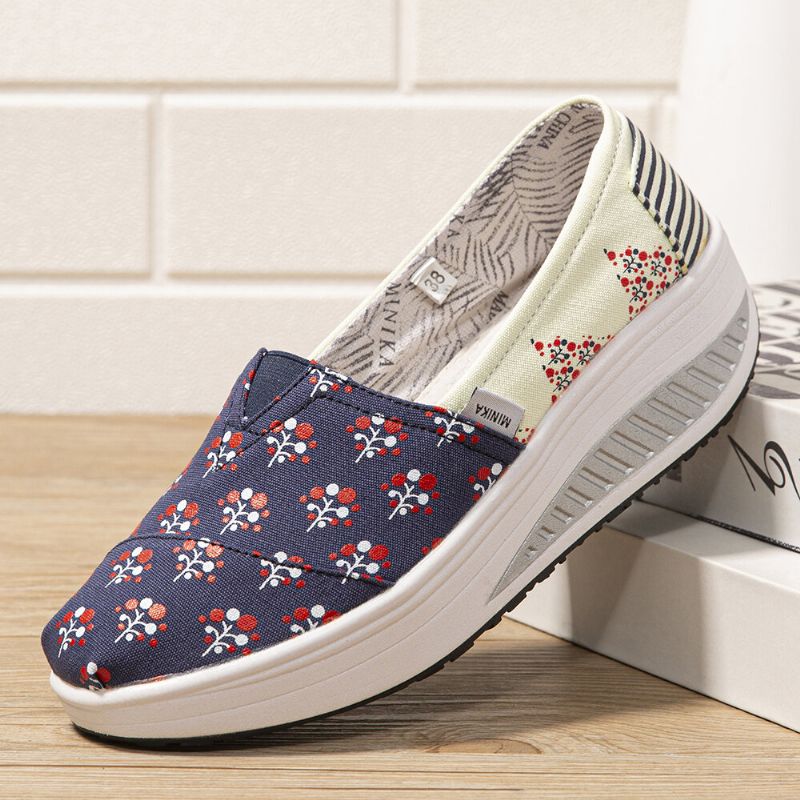 Dots Tree Imprimé Motif Confortable Toile Rocker Sole Chaussures De Marche Pour Femmes