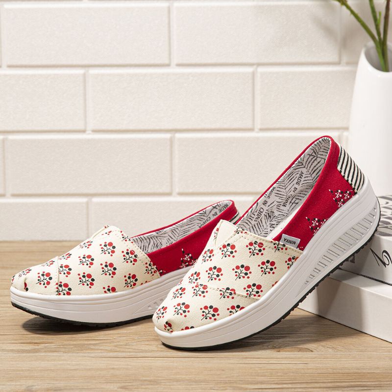 Dots Tree Imprimé Motif Confortable Toile Rocker Sole Chaussures De Marche Pour Femmes