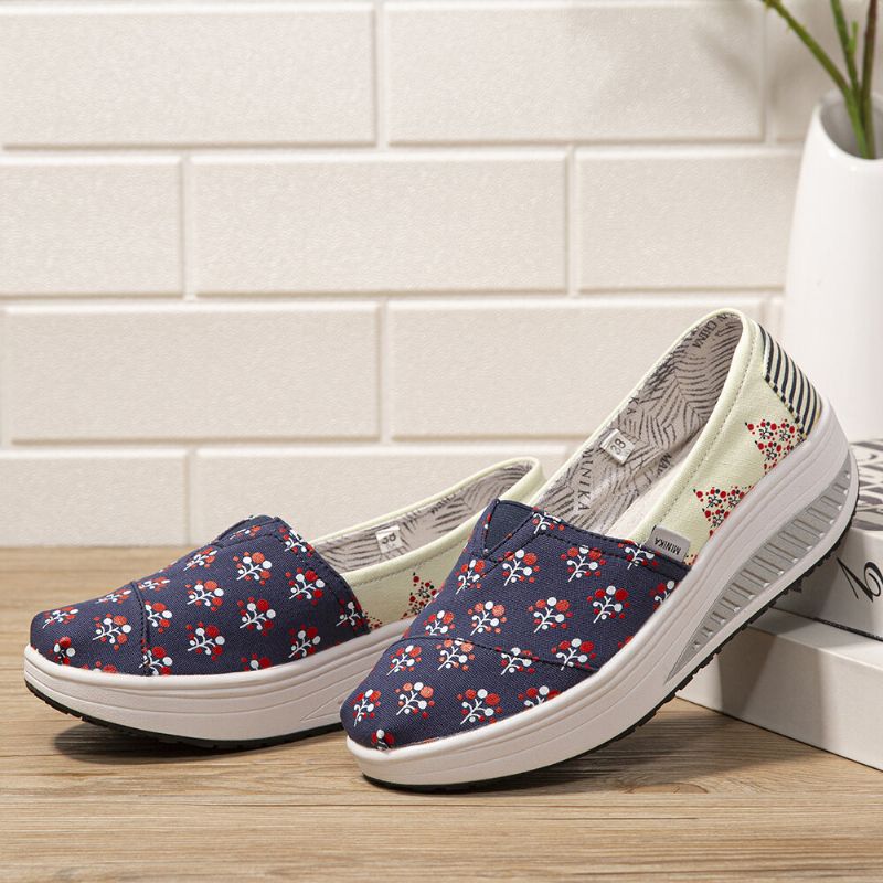 Dots Tree Imprimé Motif Confortable Toile Rocker Sole Chaussures De Marche Pour Femmes