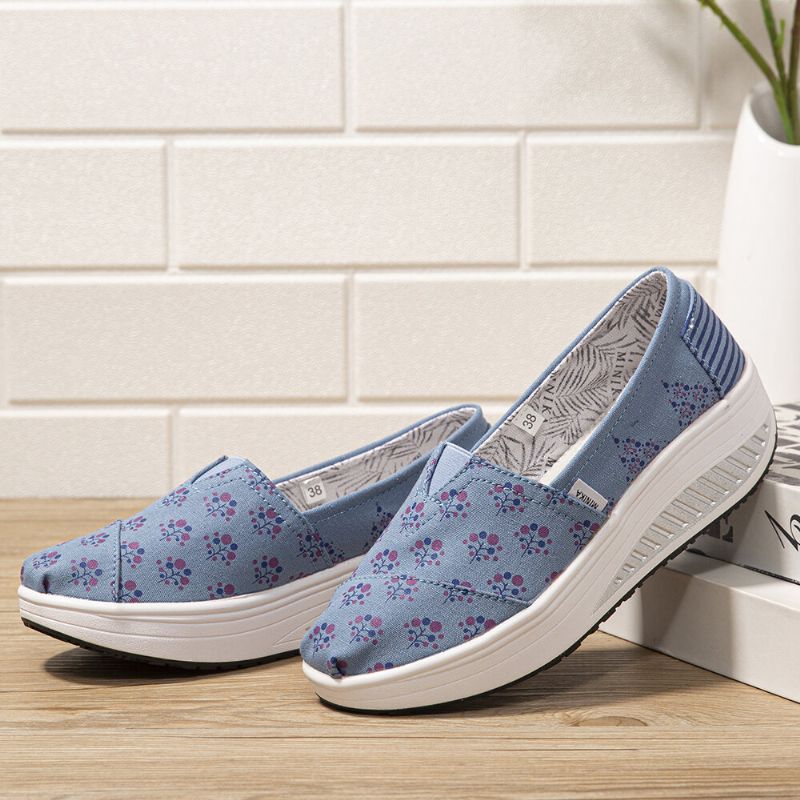 Dots Tree Imprimé Motif Confortable Toile Rocker Sole Chaussures De Marche Pour Femmes