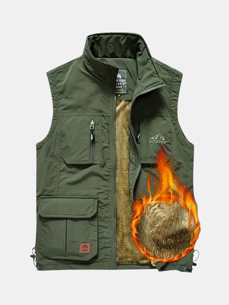 Doublure En Polaire Pour Homme Épaissie Chaude Multi Poches Gilet D'extérieur