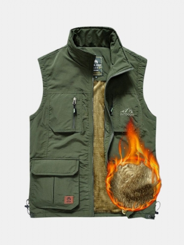 Doublure En Polaire Pour Homme Épaissie Chaude Multi Poches Gilet D'extérieur