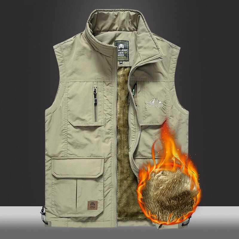 Doublure En Polaire Pour Homme Épaissie Chaude Multi Poches Gilet D'extérieur