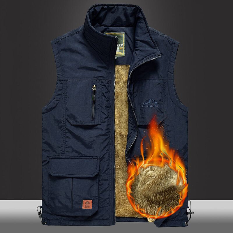 Doublure En Polaire Pour Homme Épaissie Chaude Multi Poches Gilet D'extérieur