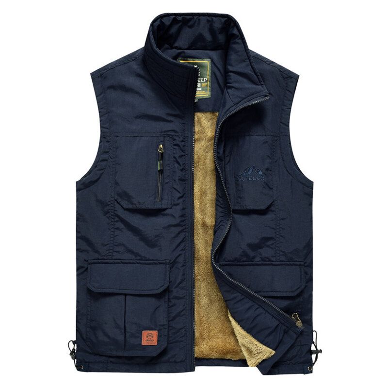 Doublure En Polaire Pour Homme Épaissie Chaude Multi Poches Gilet D'extérieur