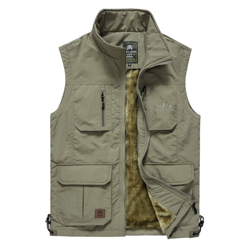 Doublure En Polaire Pour Homme Épaissie Chaude Multi Poches Gilet D'extérieur