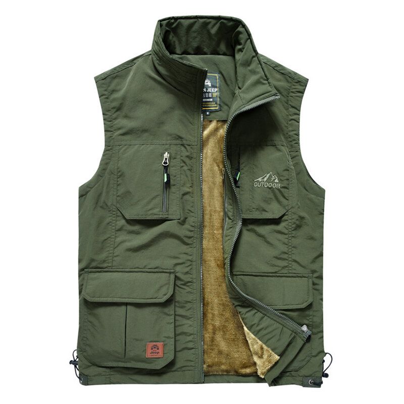 Doublure En Polaire Pour Homme Épaissie Chaude Multi Poches Gilet D'extérieur