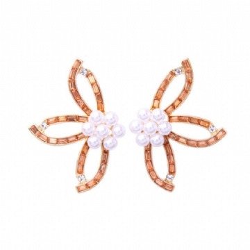 Doux Cristal Fleur Perle Boucle D'oreille Feuilles Grand Goujon Boucle D'oreille Bijoux De Fête Pour Les Femmes