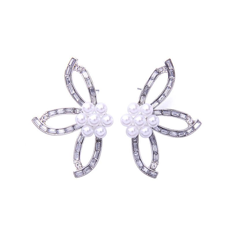 Doux Cristal Fleur Perle Boucle D'oreille Feuilles Grand Goujon Boucle D'oreille Bijoux De Fête Pour Les Femmes