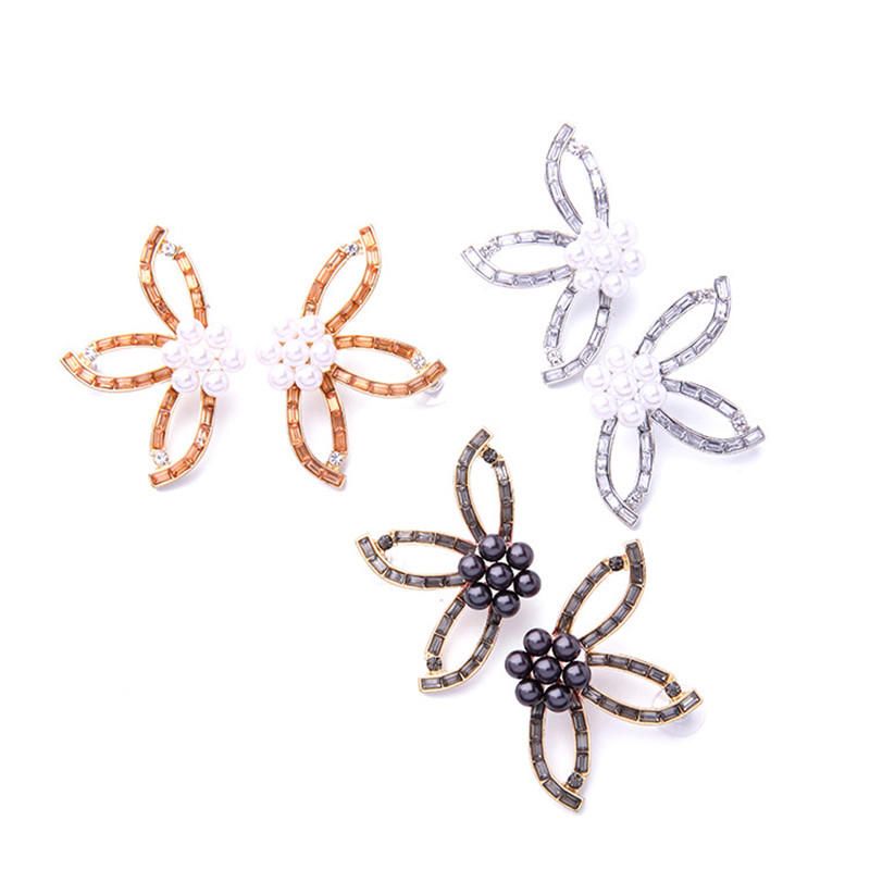 Doux Cristal Fleur Perle Boucle D'oreille Feuilles Grand Goujon Boucle D'oreille Bijoux De Fête Pour Les Femmes