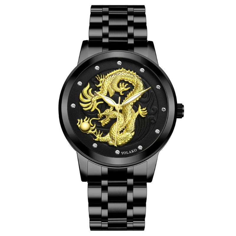 Dragon Sculpture 3d Décoration De Mode De Luxe En Acier Inoxydable Bracelet Hommes Montre À Quartz Montre-bracelet