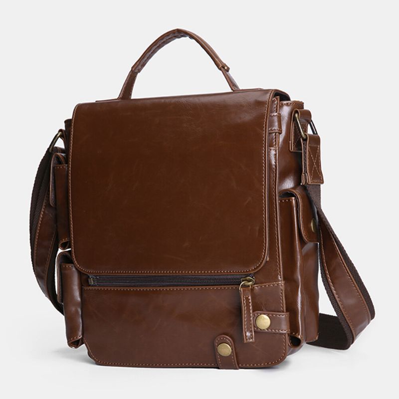 E Ekphero Hommes En Cuir Pu Vintage Affaires Multifonction Multi-cartes Fentes Multi-poches Sac À Bandoulière Sac À Bandoulière