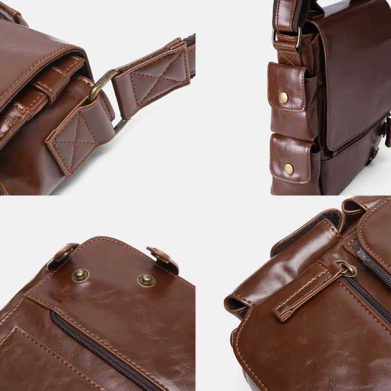 E Ekphero Hommes En Cuir Pu Vintage Affaires Multifonction Multi-cartes Fentes Multi-poches Sac À Bandoulière Sac À Bandoulière