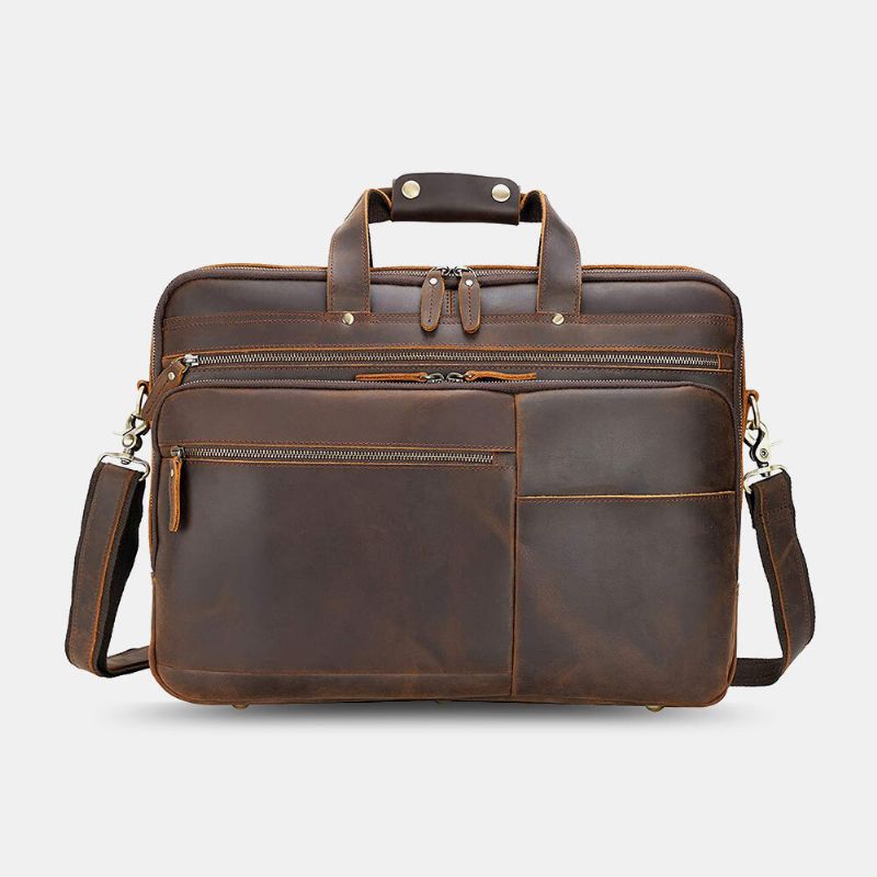 E Ekphero Hommes Pu Cuir Multifonction Grande Capacité Vintage 14 Pouces Ordinateur Portable Sac Multi-couches Porte-documents Sac À Main Bandoulière Sac