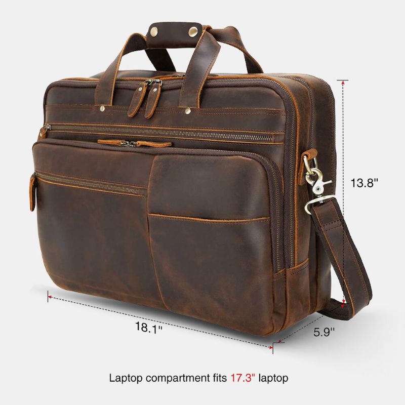 E Ekphero Hommes Pu Cuir Multifonction Grande Capacité Vintage 14 Pouces Ordinateur Portable Sac Multi-couches Porte-documents Sac À Main Bandoulière Sac