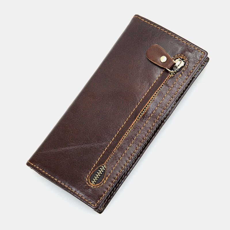 Ekphero Hommes En Cuir Véritable Long Bifold Rfid Anti-magnétique Portefeuille Multi-cartes Slot Porte-cartes