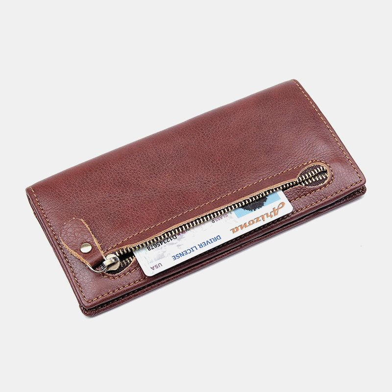 Ekphero Hommes En Cuir Véritable Long Bifold Rfid Anti-magnétique Portefeuille Multi-cartes Slot Porte-cartes