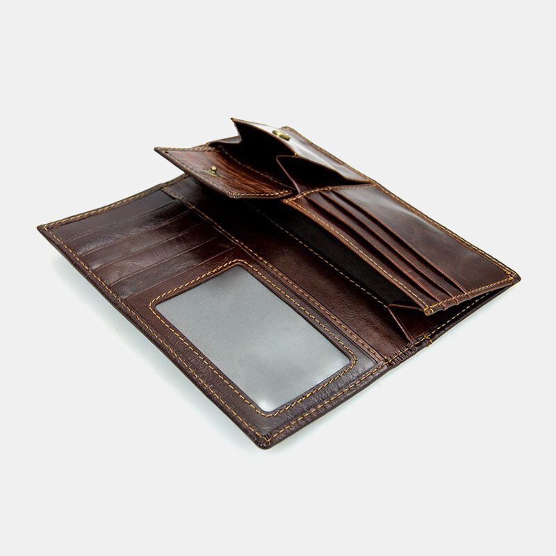 Ekphero Hommes En Cuir Véritable Long Bifold Rfid Anti-magnétique Portefeuille Multi-cartes Slot Porte-cartes