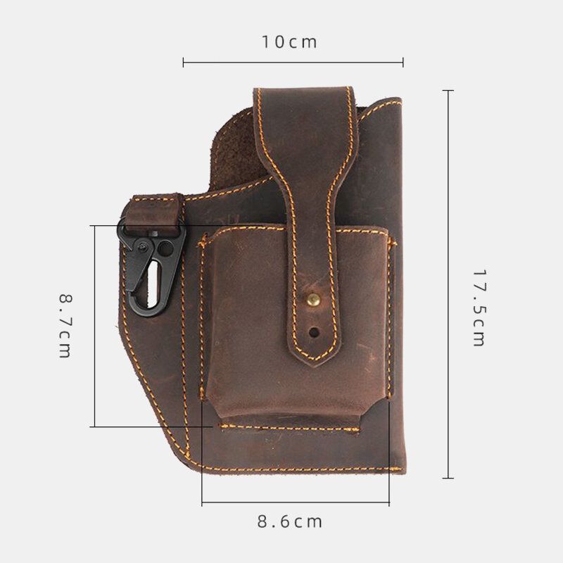 Ekphero Hommes En Cuir Véritable Vintage 6.3 Pouces Téléphone Sac Multifonction Porte-clés Peau De Vache Sac De Taille