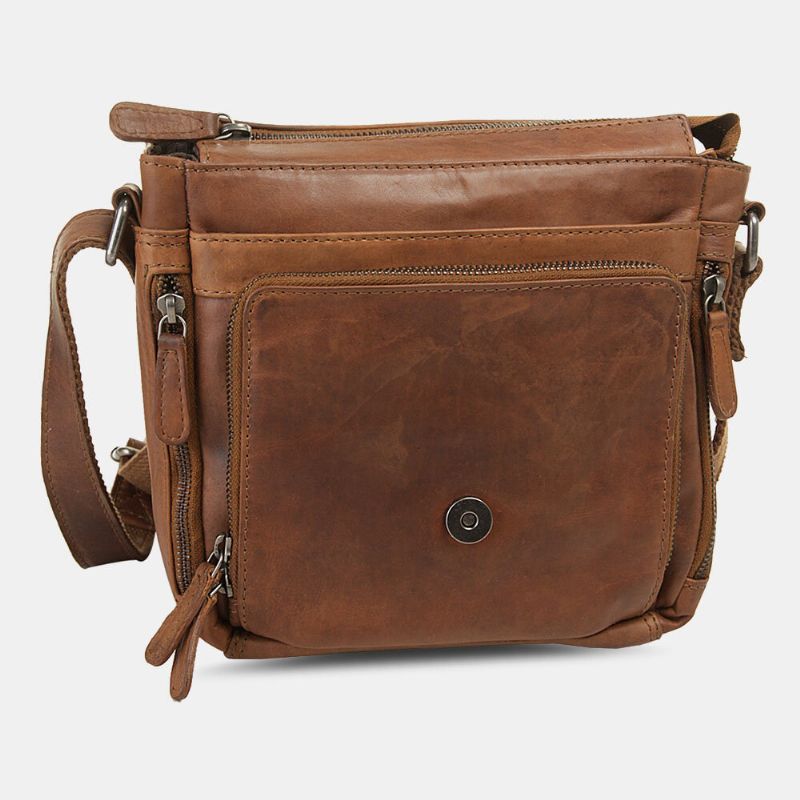 Ekphero Hommes Étanche Multicouche Fermeture Éclair Sac À Bandoulière Faux Cuir Doux Sac De Messager Antivol Sac À Bandoulière