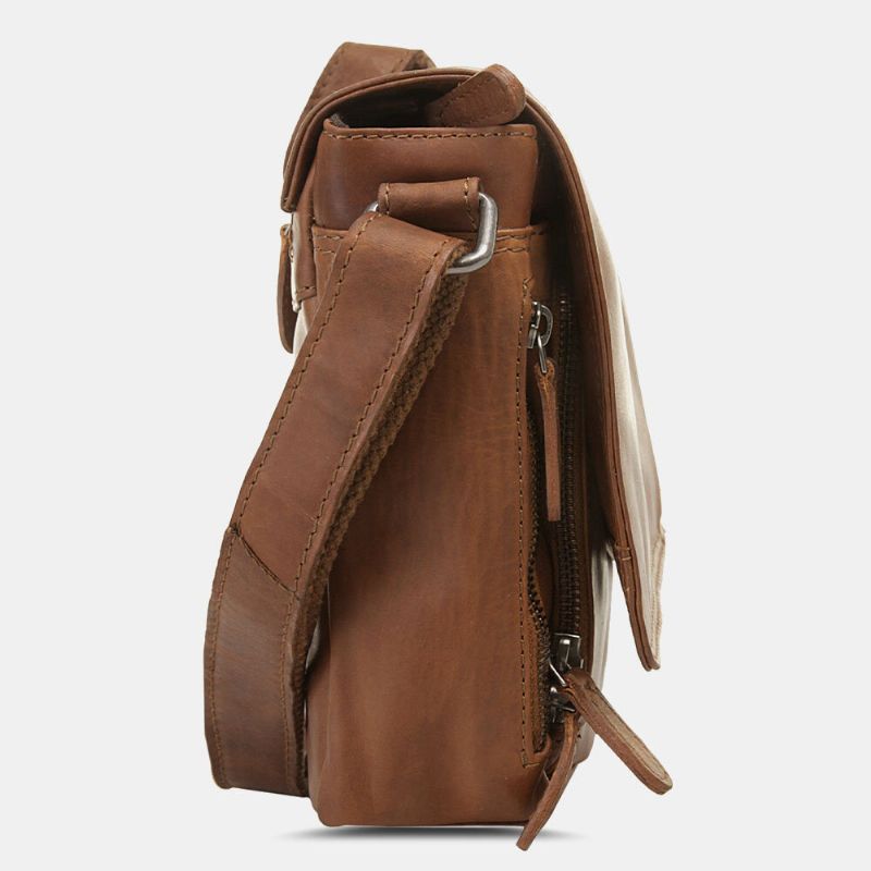 Ekphero Hommes Étanche Multicouche Fermeture Éclair Sac À Bandoulière Faux Cuir Doux Sac De Messager Antivol Sac À Bandoulière