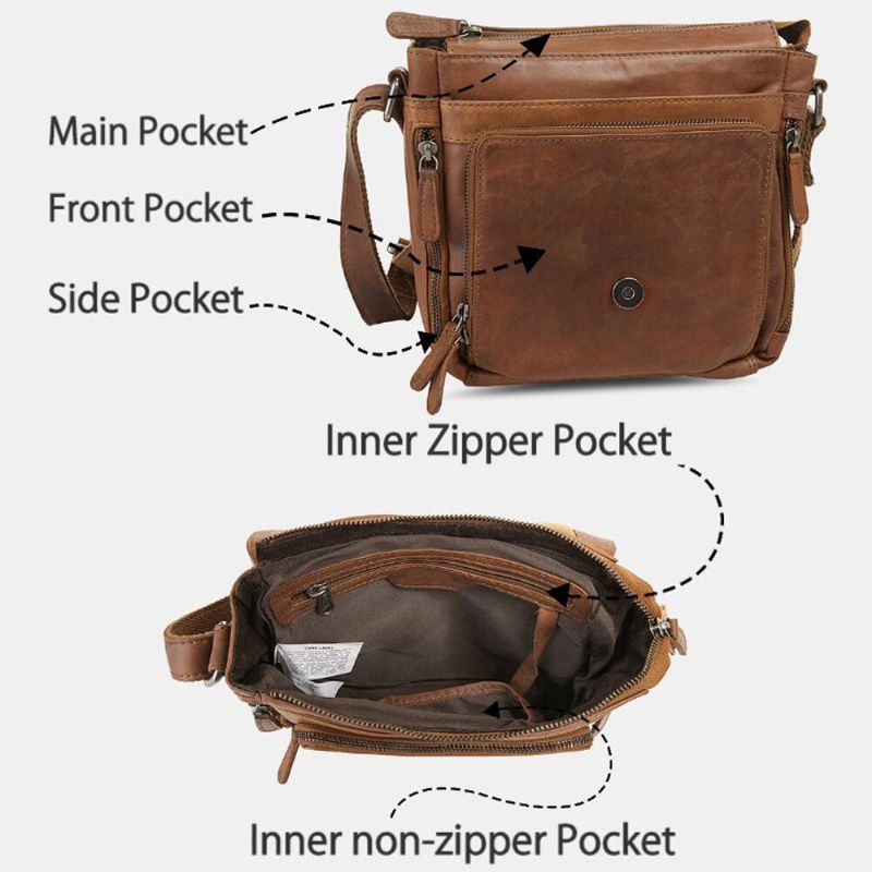 Ekphero Hommes Étanche Multicouche Fermeture Éclair Sac À Bandoulière Faux Cuir Doux Sac De Messager Antivol Sac À Bandoulière