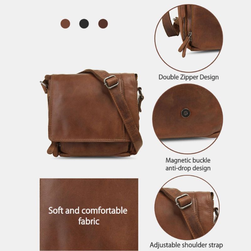 Ekphero Hommes Étanche Multicouche Fermeture Éclair Sac À Bandoulière Faux Cuir Doux Sac De Messager Antivol Sac À Bandoulière