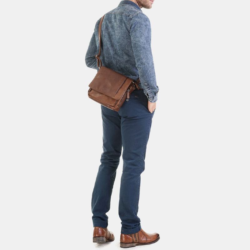 Ekphero Hommes Étanche Multicouche Fermeture Éclair Sac À Bandoulière Faux Cuir Doux Sac De Messager Antivol Sac À Bandoulière