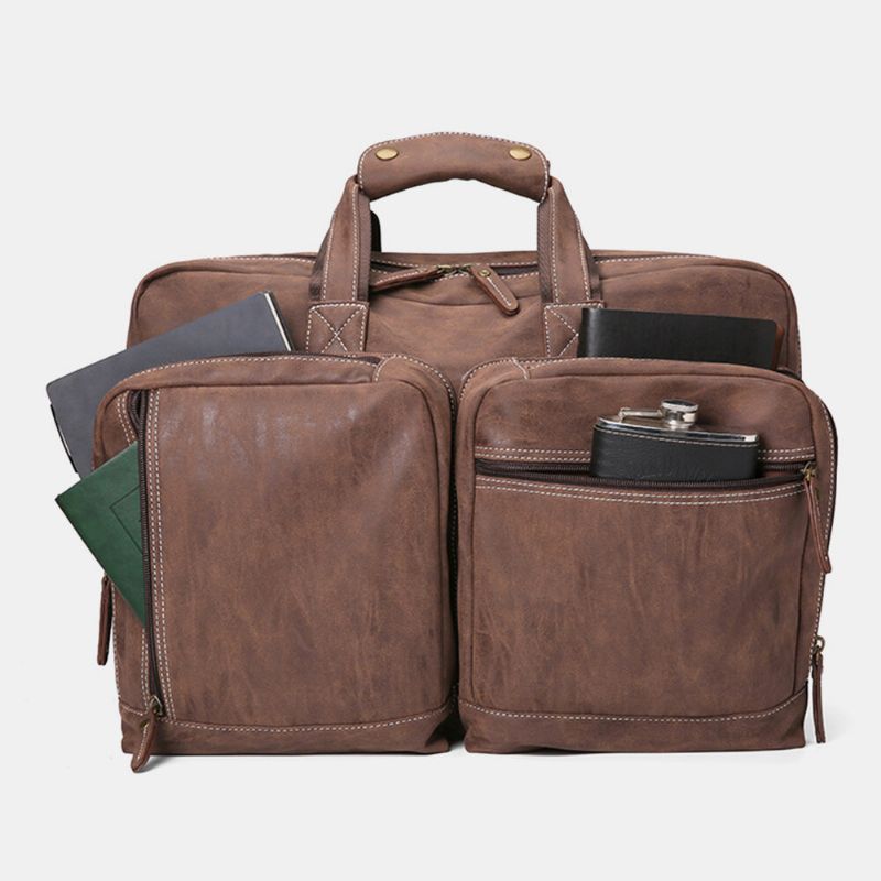 Ekphero Hommes Multifonction Multi-poches Professeur Sac Vintage Grande Capacité 15.6 Pouces Ordinateur Portable Sacs Porte-documents Bandoulière Sac À Bandoulière Sac À Main