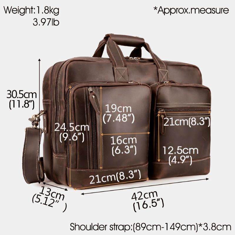 Ekphero Hommes Multifonction Multi-poches Professeur Sac Vintage Grande Capacité 15.6 Pouces Ordinateur Portable Sacs Porte-documents Bandoulière Sac À Bandoulière Sac À Main