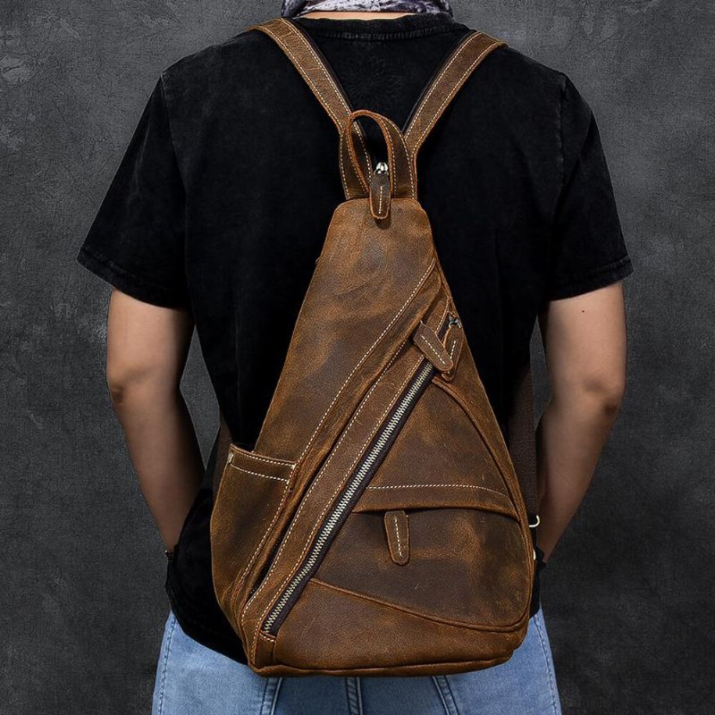 Ekphero Hommes Simili Cuir Grande Capacité Multi-poches Résistant À L'usure Blackpack Sac De Poitrine Sac À Bandoulière