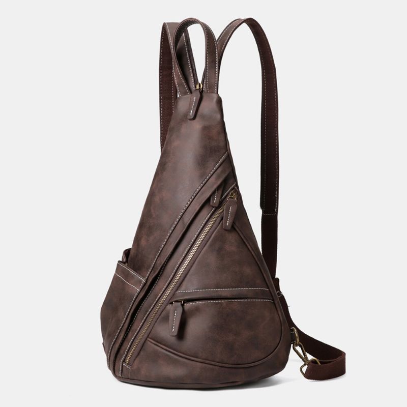 Ekphero Hommes Simili Cuir Grande Capacité Multi-poches Résistant À L'usure Blackpack Sac De Poitrine Sac À Bandoulière